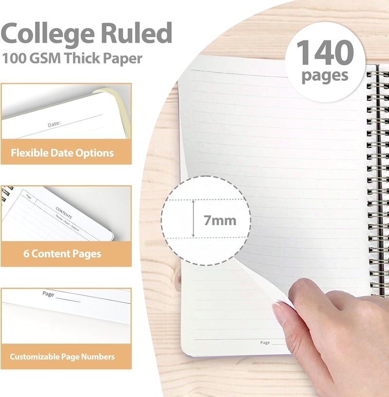 VALOME Journaling Notebooks, A5 Lined Spiral Notebook for Women & Men, 146 Pages College Ruled Hardcover Note Book for Work, Note Taking, Journaling, School, Writing (Beige) - Image 4
